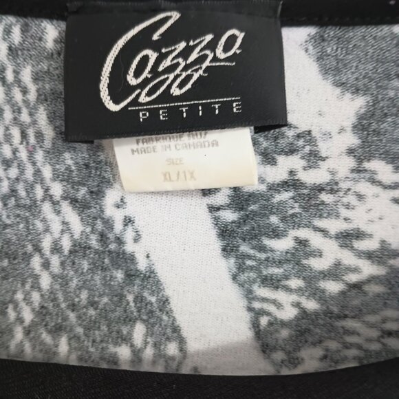 Cazza Petite print black knit sweater with faux leather on shoulders size XL - Picture 3 of 4